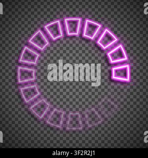 Round download sign in realistic led neon tube style isolated on transparent background. Pink load icon. Data loading bar. Detailed vector il Stock Vector