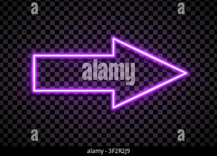 Violet arrow sign in realistic led neon tube style isolated on transparent background. Detailed vector illustration Stock Vector
