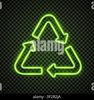 Green realistic neon recycle sign. Packaging symbol. Eco icon. Vector illustration Stock Vector