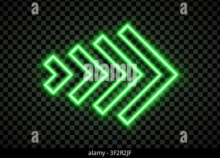 Green arrow sign in realistic led neon tube style isolated on transparent background. Detailed vector illustration Stock Vector