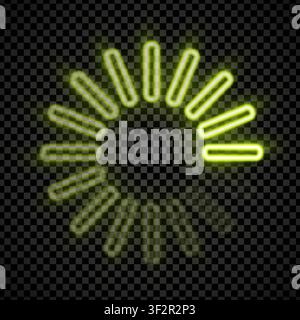 Round download sign in realistic led neon tube style isolated on transparent background. Green load icon. Data loading bar. Detailed vector il Stock Vector