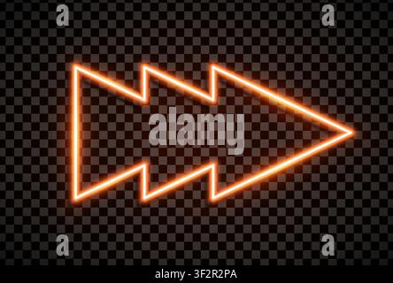 Orange arrow sign in realistic led neon tube style isolated on transparent background. Detailed vector illustration Stock Vector