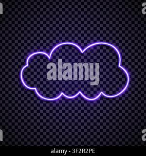 Purple realistic neon cloud icon. Weather sign isolated. Vector illustration Stock Vector
