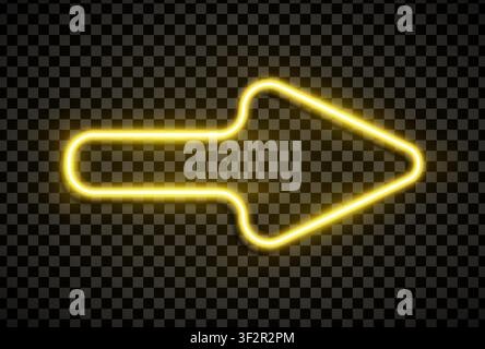 Yellow arrow sign in realistic led neon tube style isolated on transparent background. Detailed vector illustration Stock Vector