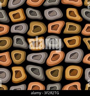Hand drawn colored zendoodle seamless texture. Stone or wood concept isolated on black background. Vector illustration Stock Vector