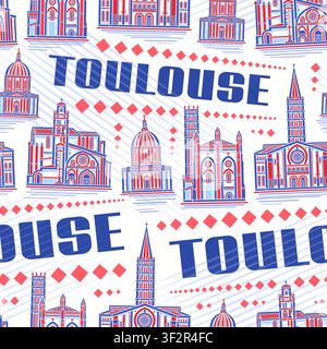 Vector Toulouse Seamless Pattern, urban background with detailed illustration of famous toulouse city scape on white backdrop for textile or fabric, d Stock Vector