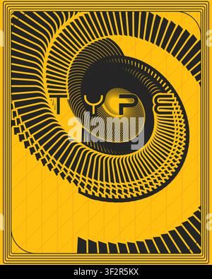 Abstract Optical Illusion Geometry Poster Yellow Black Symmetry Steps Perspective Wall Art Stock Vector