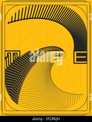 Trippy dynamic text typography poster yellow black wall art print modern abstract visual effect graphic illustration home room decor canvas Stock Vector