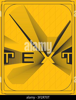 Cyber futuristic abstract text poster yellow black motion art typography wall art print modern visual effect graphic illustration canvas decor Stock Vector