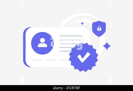 Verified account with user verification, identity validation, account security and trusted access for secure authentication and digital identity management. Flat design vector illustration. Stock Vector