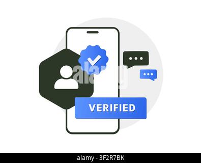 Verified user with account authentication, identity validation, trusted profile verification and secure digital access for online platforms. Flat design vector illustration. Stock Vector