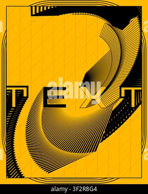 Psychedelic abstract 3d text typography poster yellow black motion design wall art modern dimensional lettering graphic design canvas print artwork Stock Vector