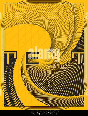 Psychedelic optical illusion text poster yellow black geometric depth typography wall art modern abstract pattern creative graphic design canvas print Stock Vector