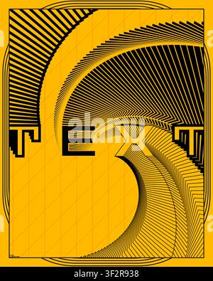 Trippy optical illusion typography poster yellow black geometric depth wall art print modern abstract visual distortion graphic illustration artwork Stock Vector