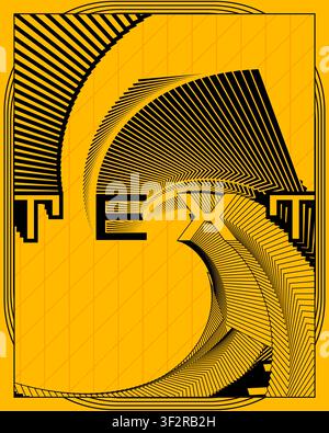 Modern typography wall poster yellow background optical motion print abstract geometric pattern dynamic text wall art creative graphic design room dec Stock Vector