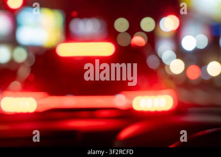 blurry City traffic lights and car headlights at night, Stock Photo