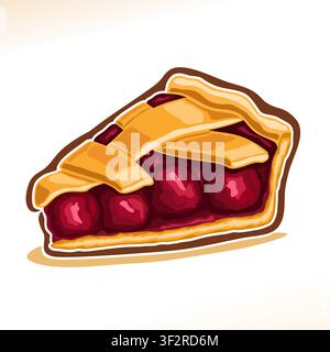 Vector illustration of Cherry Pie, slice of homemade fresh confectionery with fruit filling, isolated on white background, piece of traditional rustic Stock Vector