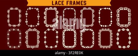 Collection of different seamless lace scalloped rectangle frames. Stock Vector