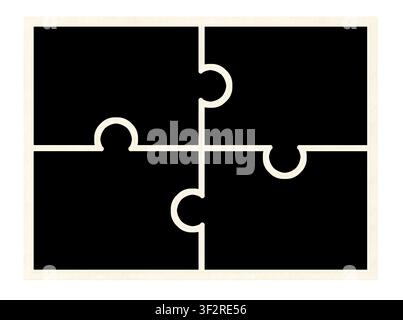 Template collage with four rectangular puzzle-shaped retro frame photo. Moodboard pictures album grid for scrapbooking. Vintage style mood board layou Stock Photo