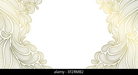 Luxury vintage floral frame with elegant golden line ornament, botanical leaves, art deco details. Book covers, wedding invitation, greeting card Stock Vector