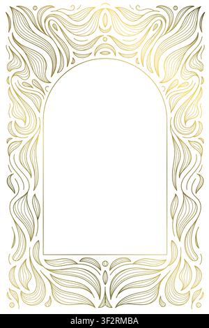 Luxury vintage floral frame with elegant golden line ornament, botanical leaves, art deco details. Book covers, wedding invitation, greeting card Stock Vector