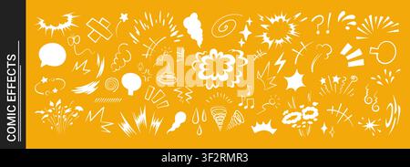 Superhero doodle effect, hand-drawn, with dynamic speed lines, a collection of animated cartoon motion elements Stock Vector