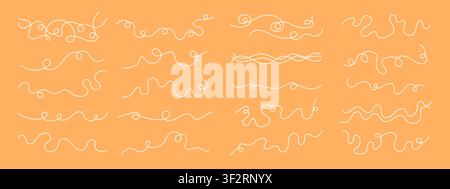Continuous black squiggle line cable abstract wavy vector illustration set pattern background. Stock Vector