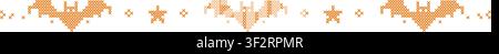 Halloween bat cross stitch embroidery seamless border. Vintage pixelated needlework horizontal divider ribbon vector illustration isolated on white ba Stock Vector