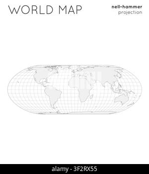 World map. Globe in Nell-Hammer projection, with graticule lines style. Outline vector illustration. Stock Vector