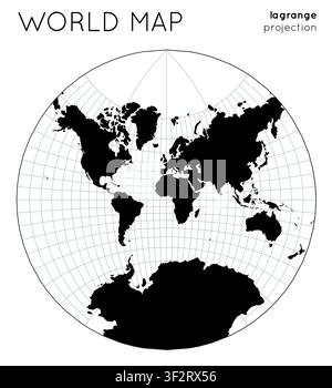 World map. Globe in Lagrange projection, with graticule lines style. Modern vector illustration. Stock Vector