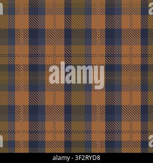 Plaid Seamless Pattern. Tartan mens vector checkered pattern texture in blue and brown colors. Scottish fabric design for tablecloth, flannel shirt Stock Vector
