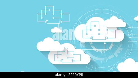 Cloud computing and data storage network concept with abstract circuit diagrams. Vector illustration Stock Vector