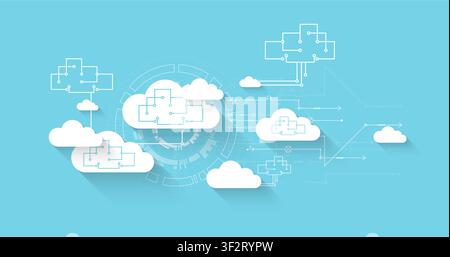 Cloud computing and data storage network concept with abstract circuit diagrams. Vector illustration Stock Vector