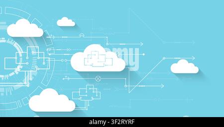 Cloud computing and data storage network concept with abstract circuit diagrams. Vector illustration Stock Vector