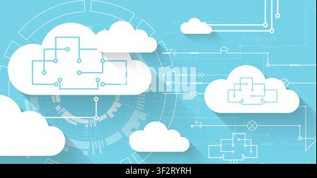 Cloud computing and data storage network concept with abstract circuit diagrams. Vector illustration Stock Vector