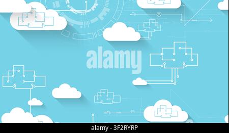 Cloud computing and data storage network concept with abstract circuit diagrams. Vector illustration Stock Vector