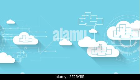 Cloud computing and data storage network concept with abstract circuit diagrams. Vector illustration Stock Vector