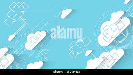 Cloud computing and data storage network concept with abstract circuit diagrams. Vector illustration Stock Vector
