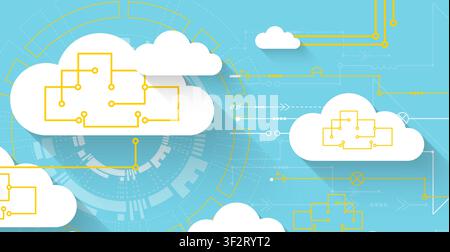 Cloud computing and data storage network concept with abstract circuit diagrams. Vector illustration Stock Vector