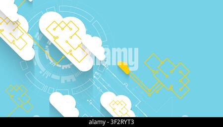 Cloud computing and data storage network concept with abstract circuit diagrams. Vector illustration Stock Vector