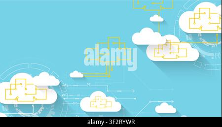 Cloud computing and data storage network concept with abstract circuit diagrams. Vector illustration Stock Vector