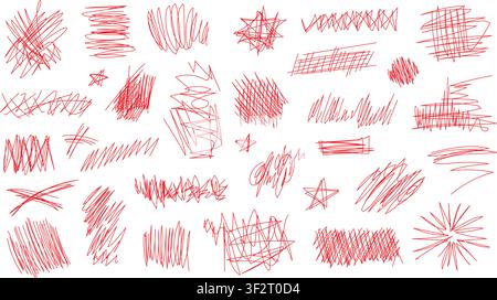 Chaotic pen sketches with tangled scribble lines and doodle circles vector illustration set. Stock Vector