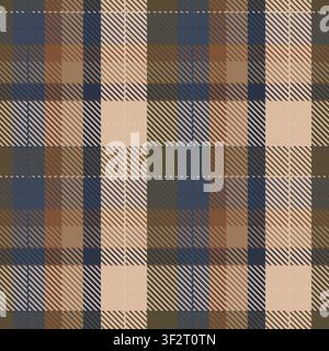 Mens Shirt Plaid Seamless Pattern. Tartan checkered pattern texture in blue, beige and brown colors. Scottish vector fabric for tablecloth, flannel Stock Vector