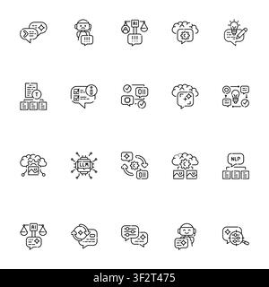 Prompt Engineering and AI Learning Methods Icon Set. Professional Linear UI Symbols for Machine Learning Concepts including Zero shot, Few shot, One-s Stock Vector