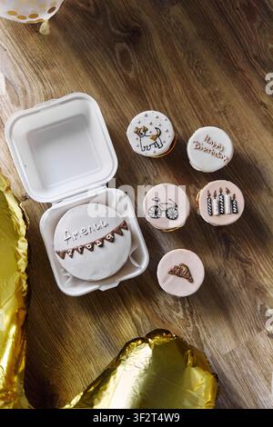 Birthday cake in takeaway box Stock Photo