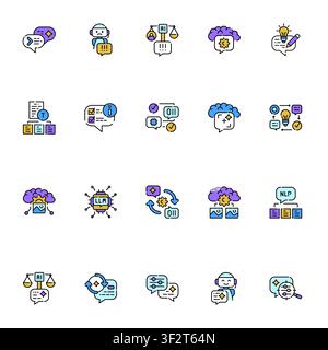 Prompt Engineering and AI Learning Methods Icon Set. Professional Linear UI Symbols for Machine Learning Concepts including Zero shot, Few shot, One-s Stock Vector