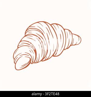 Line art style sketch of delicious croissant icon. Fresh pastry for breakfast with coffee. Bakery food hand drawn drawing isolated on white background Stock Vector