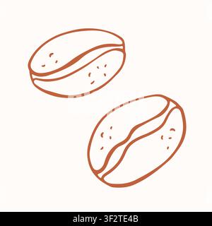 Two coffee bean icon with simple line art style contour. Ingredient for morning caffeine drink preparation. Cafe menu element and roasted seed symbol Stock Vector