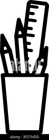 Stationery cup icon symbolizing office supplies, writing tools, workplace organization, creative workspace, and desk accessories Stock Vector