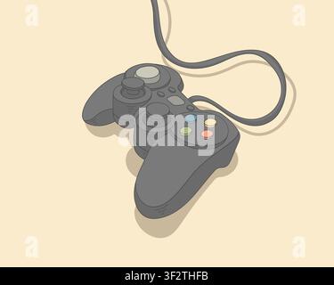 Game Controller 3D Illustration Wired Video Game Console Joystick. Game controller 3D illustration featuring a wired video game joystick with analog s Stock Vector